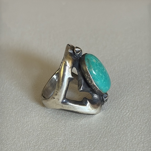 Native American Sterling Silver and Turquoise Ring size 9.5